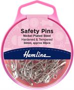30 safety pins, nickel size 1